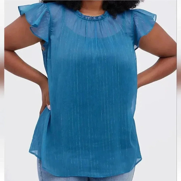 Torrid Mock Neck Sleeveless Tank Crinkle Chiffon Blue‎  Size 0 - Picture 3 of 9